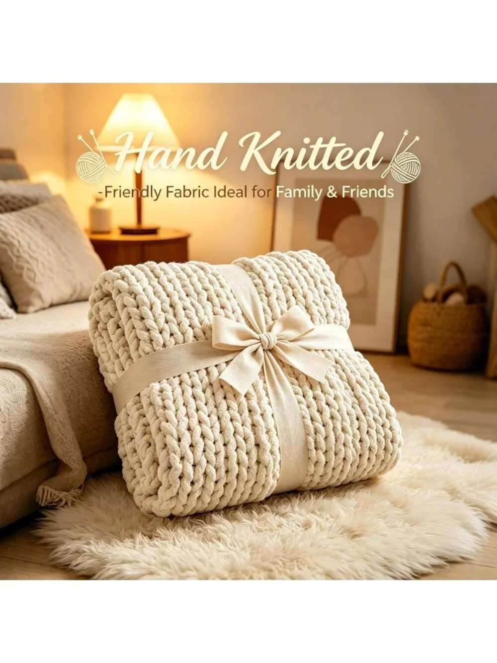 Cozy Chunky Knit Blanket Throw for Couch - Soft Knitted Yarn, 51